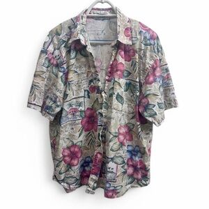 80s vintage tropical postcard print button-up